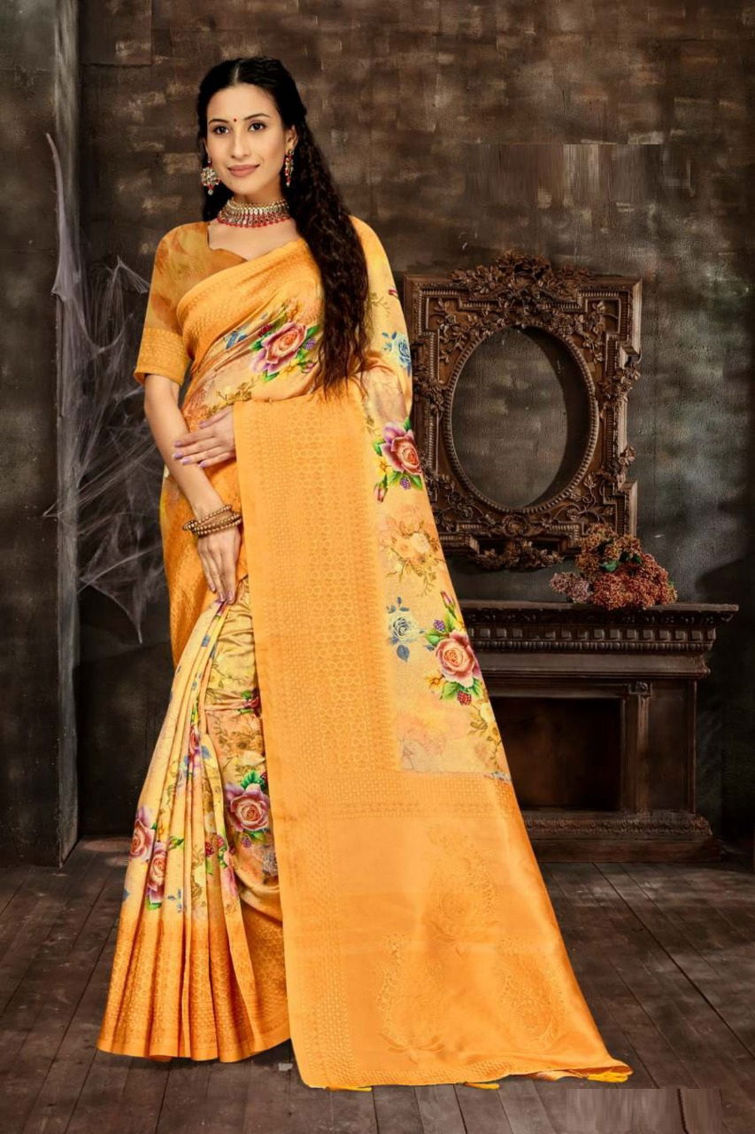 Ynf Veera Digital Print Fancy Exclusive Wear Banarasi Zari Silk Saree Collection 